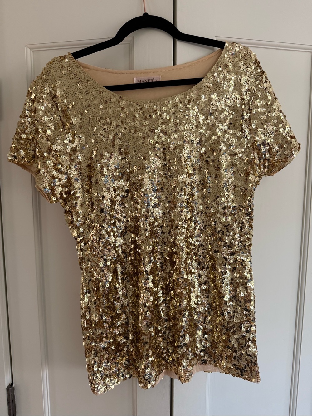 Manier Gold Sequin Short Sleeve Blouse